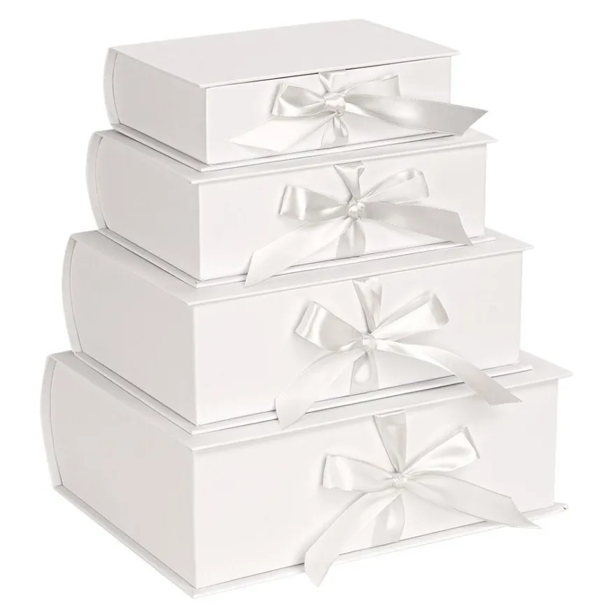 Geschenkboxen, Buch, 4 versch. Größen, mit Deckel, weiß, 4 Stück