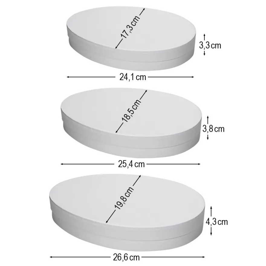 Geschenkboxen in Eiform, 3 versch. Größen, mit Deckel, weiß, 3 Stück