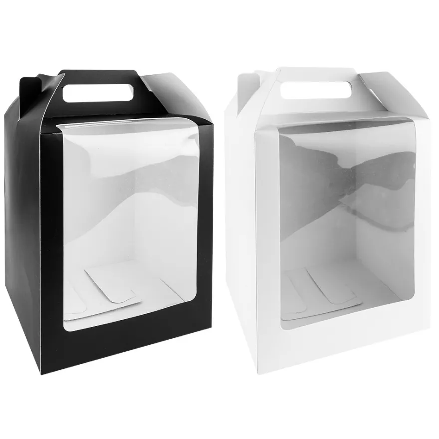 Geschenkboxen mit Folien-Sichtfenster, 31cm x 19cm x 19cm, 360g/m², 1x weiß, 1x schwarz, 2 Stück