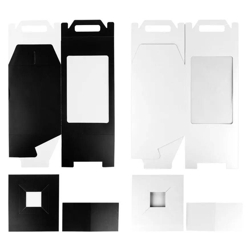 Geschenkboxen mit Folien-Sichtfenster, 31cm x 19cm x 19cm, 360g/m², 1x weiß, 1x schwarz, 2 Stück