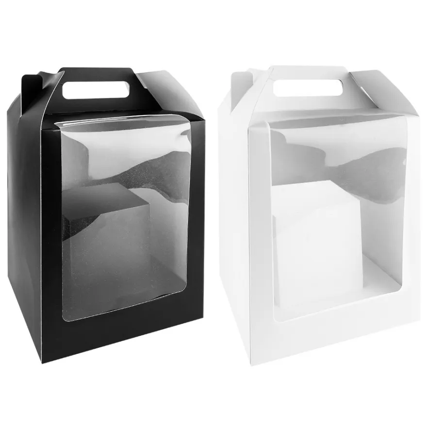 Geschenkboxen mit Folien-Sichtfenster, 31cm x 19cm x 19cm, 360g/m², 1x weiß, 1x schwarz, 2 Stück
