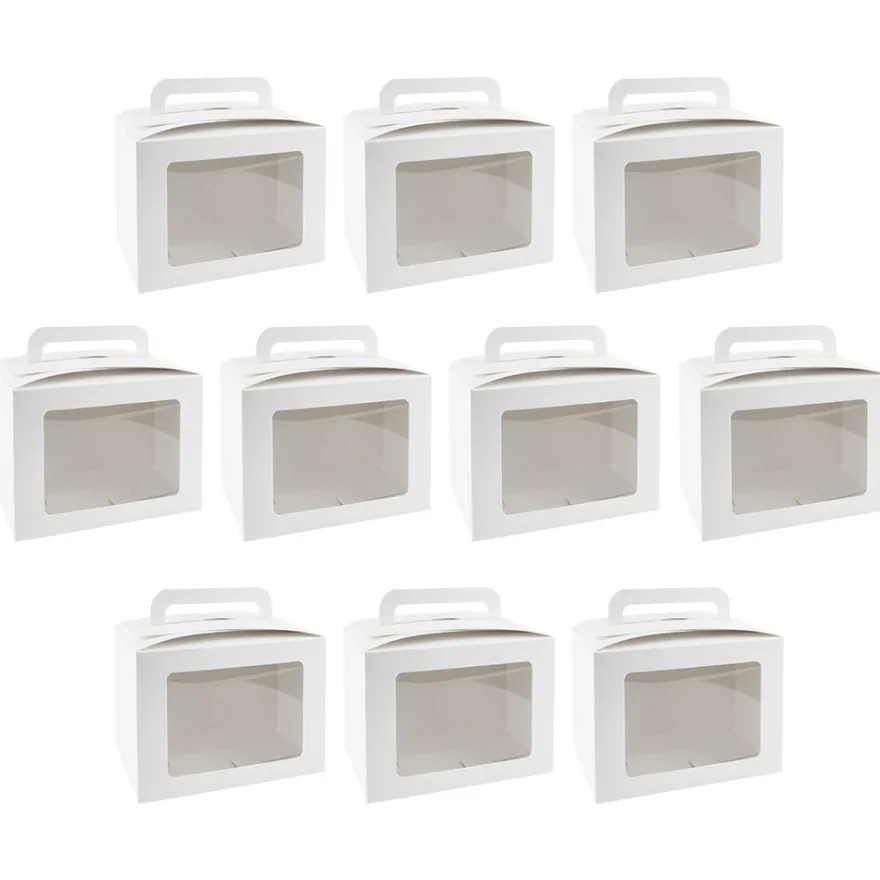 Geschenkboxen mit Sichtfenster, Design 2, 10cm x 14cm x 13cm, 250 g/m², weiß, 10 Stück