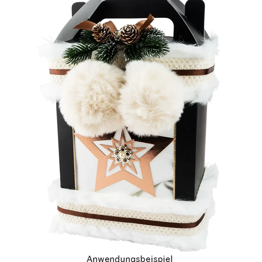 Geschenkboxen mit Sichtfenster, Design 1, 18cm x 13cm x 30cm, 350 g/m², schwarz, 5 Stück