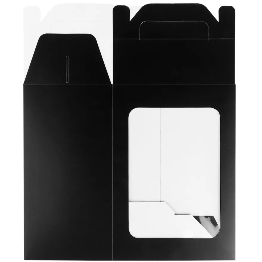 Geschenkboxen mit Sichtfenster, Design 1, 18cm x 13cm x 30cm, 350 g/m², schwarz, 5 Stück