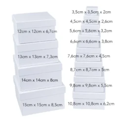 Geschenkboxen, quadratisch, 12 verschiedene Größen, weiß, 12 Stück