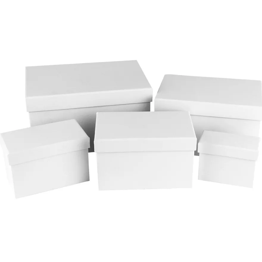 Geschenkboxen, rechteckig, verschiedene Größen, weiß, 5 Stück