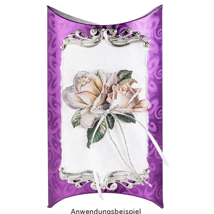 Geschenkbox, Kissen-Form, 22x13x4,5cm, folienkaschiert, violett