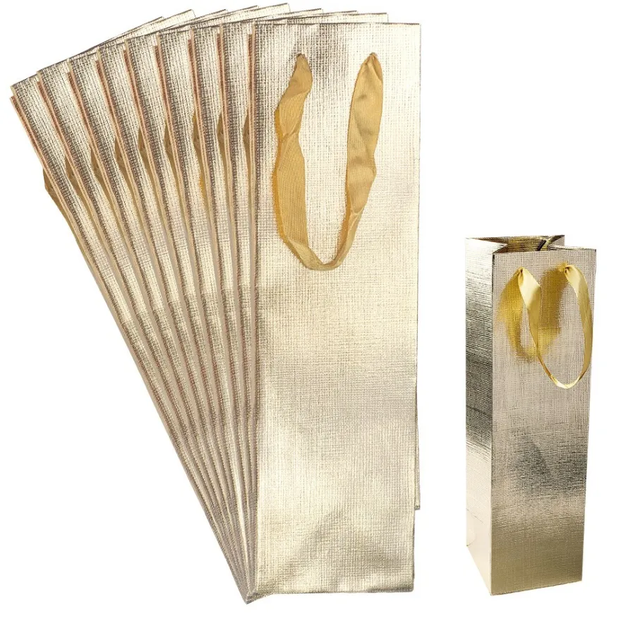 Geschenktaschen, 36cm x 10,5cm x 10,5cm, lackierte Oberfläche, gold, 10 Stück