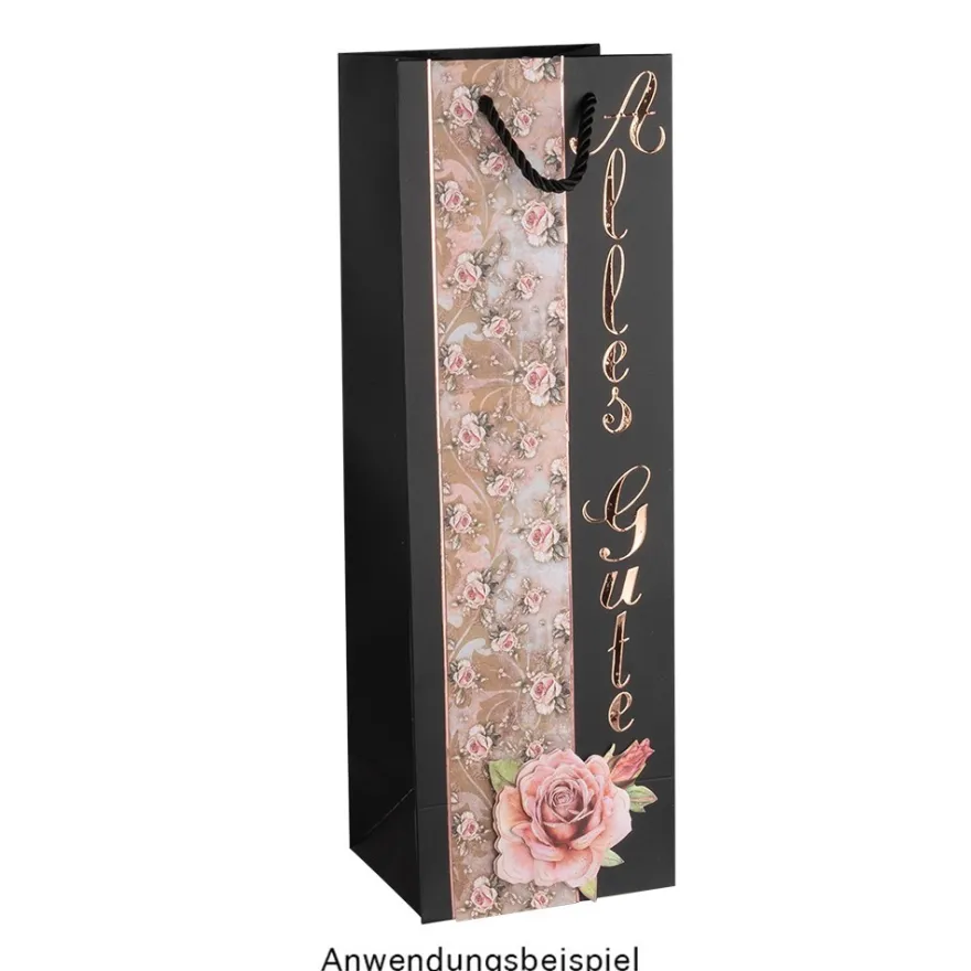 Geschenktaschen für Flaschen, 36cm x 12cm x 10cm, 230g/m², matt-schwarz, 10 Stück