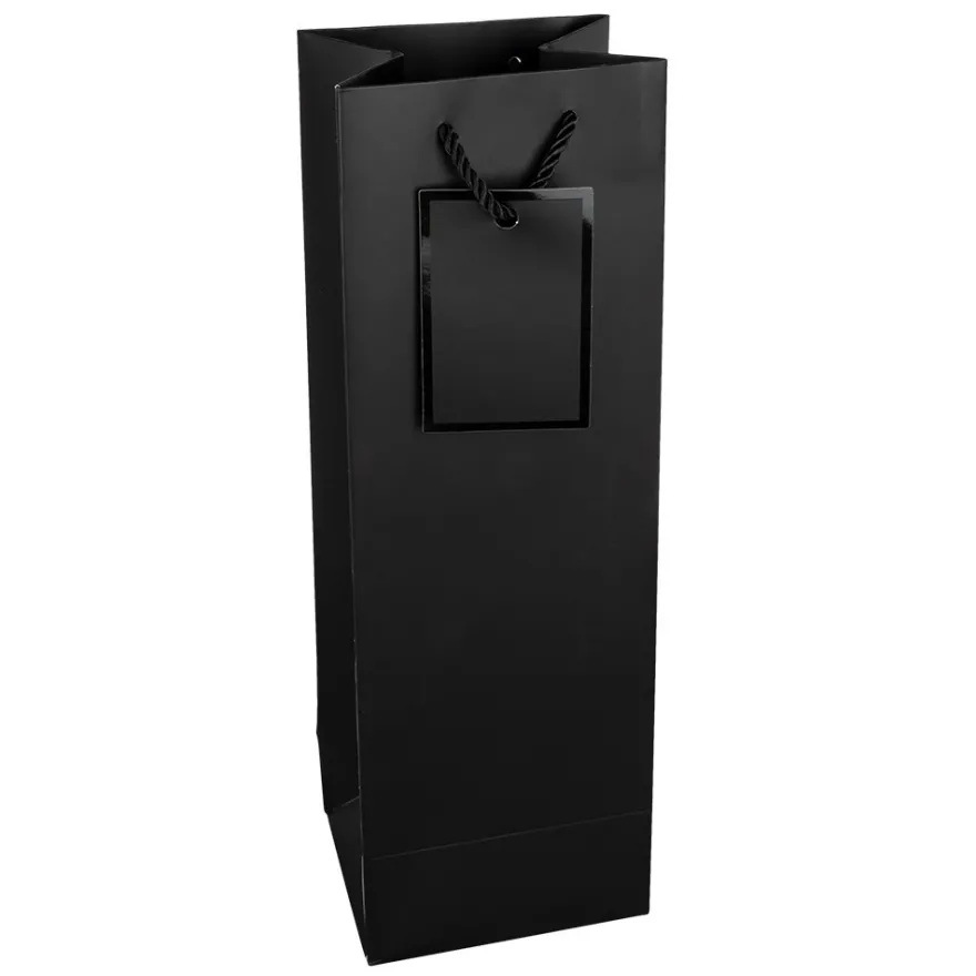 Geschenktaschen für Flaschen, 36cm x 12cm x 10cm, 230g/m², matt-schwarz, 10 Stück