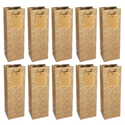 Geschenktaschen für Flaschen, 36cm x 12cm x 10cm, 230g/m², Spiegel-Ornamentik, gold, 10 Stück