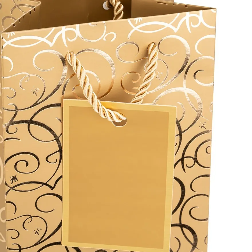 Geschenktaschen für Flaschen, 36cm x 12cm x 10cm, 230g/m², Spiegel-Ornamentik, gold, 10 Stück
