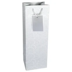 Geschenktaschen für Flaschen, 36cm x 12cm x 10cm, 230g/m², Spiegel-Ornamentik, silber, 10 Stück