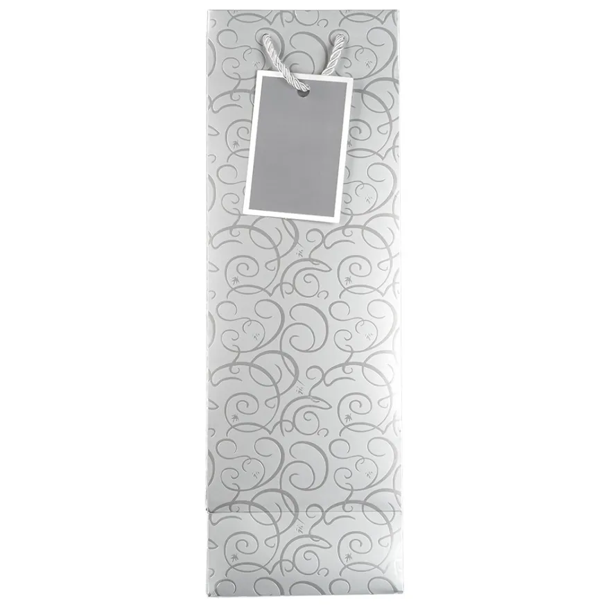 Geschenktaschen für Flaschen, 36cm x 12cm x 10cm, 230g/m², Spiegel-Ornamentik, silber, 10 Stück