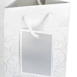 Geschenktaschen für Flaschen, 36cm x 12cm x 10cm, 230g/m², Spiegel-Ornamentik, silber, 10 Stück