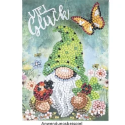 Geschenktaschen-Grußkarte mit Diamond Painting, Wichtel, 16,5cm hoch, inkl. Zubehör