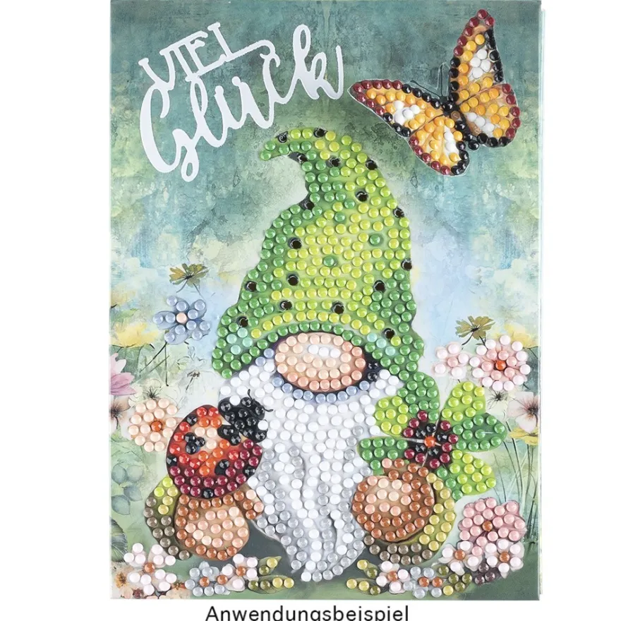 Geschenktaschen-Grußkarte mit Diamond Painting, Wichtel, 16,5cm hoch, inkl. Zubehör