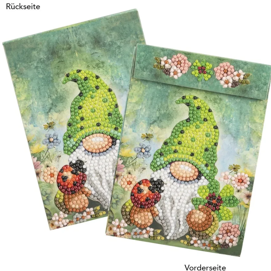 Geschenktaschen-Grußkarte mit Diamond Painting, Wichtel, 16,5cm hoch, inkl. Zubehör