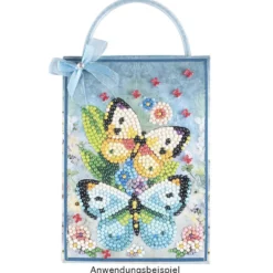 Geschenktaschen-Grußkarte mit Diamond Painting, Schmetterlinge, 16,5cm hoch, inkl. Zubehör