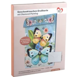 Geschenktaschen-Grußkarte mit Diamond Painting, Schmetterlinge, 16,5cm hoch, inkl. Zubehör