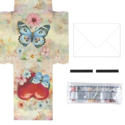 Geschenktaschen-Grußkarte mit Diamond Painting, Herz & Schmetterling, 16,5cm hoch, inkl. Zubehör