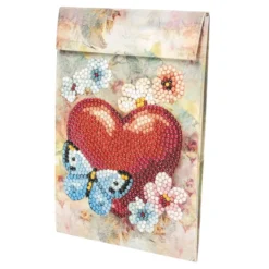 Geschenktaschen-Grußkarte mit Diamond Painting, Herz & Schmetterling, 16,5cm hoch, inkl. Zubehör