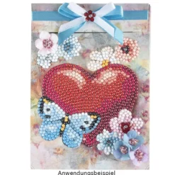 Geschenktaschen-Grußkarte mit Diamond Painting, Herz & Schmetterling, 16,5cm hoch, inkl. Zubehör