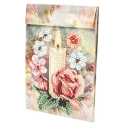 Geschenktaschen-Grußkarte mit Diamond Painting, Kerze & Rose, 16,5cm hoch, inkl. Zubehör