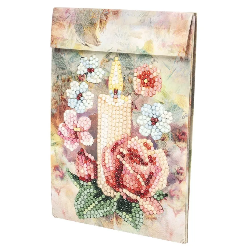 Geschenktaschen-Grußkarte mit Diamond Painting, Kerze & Rose, 16,5cm hoch, inkl. Zubehör