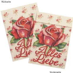 Geschenktaschen-Grußkarte mit Diamond Painting, Rote Rose • Alles Liebe, 16,5cm hoch, inkl. Zubehör