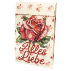 Geschenktaschen-Grußkarte mit Diamond Painting, Rote Rose • Alles Liebe, 16,5cm hoch, inkl. Zubehör