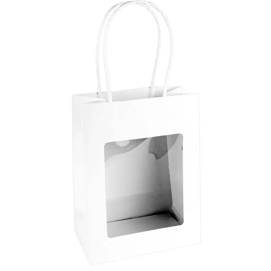 Geschenktaschen mit Folien-Sichtfenster & Henkel, 7,5cm x 12,5cm, 16,5cm, weiß, schwarz, 6 Stück