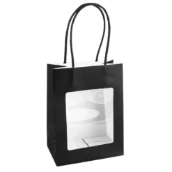Geschenktaschen mit Folien-Sichtfenster & Henkel, 7,5cm x 12,5cm, 16,5cm, weiß, schwarz, 6 Stück