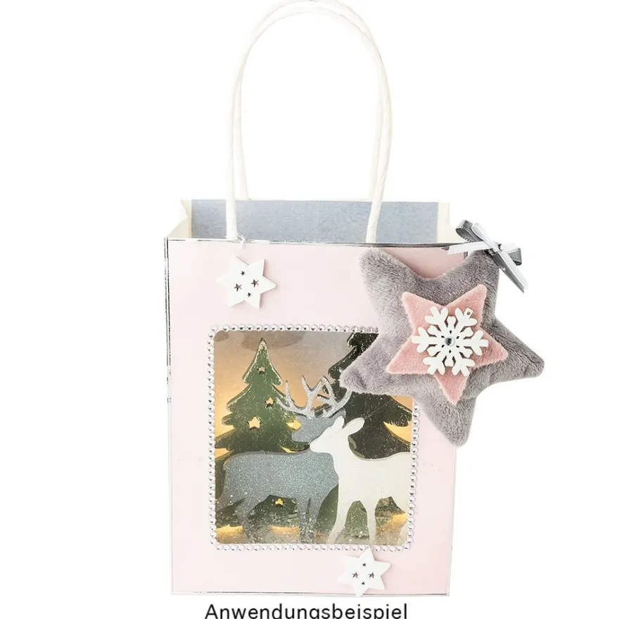 Geschenktaschen mit Folien-Sichtfenster & Henkel, 7,5cm x 12,5cm, 16,5cm, weiß, schwarz, 6 Stück