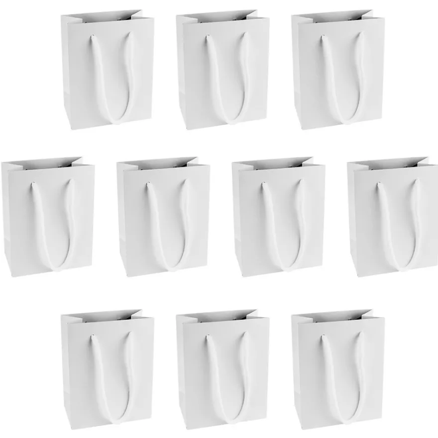 Geschenktaschen mit Henkel, 11cm x 14cm x 6cm, 210 g/m², weiß, 10 Stück
