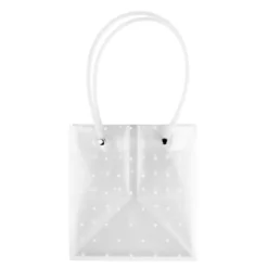 Geschenktaschen mit Henkel, 16cm x 15cm, 17cm hoch, transluzent-weiß mit weißen Punkten, 6 Stück