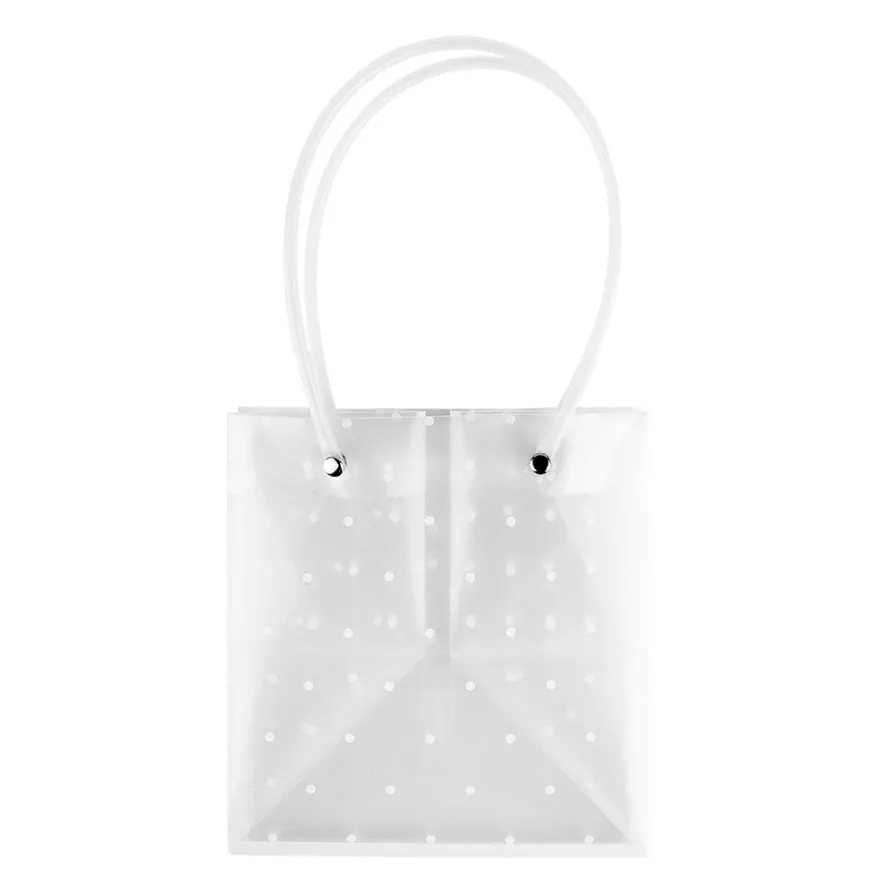 Geschenktaschen mit Henkel, 16cm x 15cm, 17cm hoch, transluzent-weiß mit weißen Punkten, 6 Stück