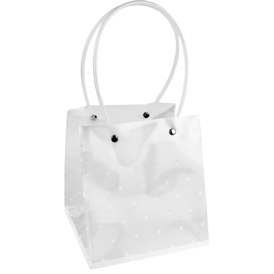 Geschenktaschen mit Henkel, 16cm x 15cm, 17cm hoch, transluzent-weiß mit weißen Punkten, 6 Stück