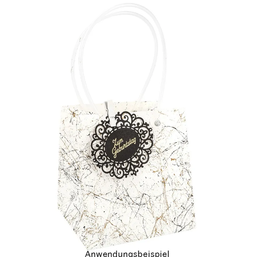 Geschenktaschen mit Henkel, 16cm x 15cm, 17cm hoch, transluzent-weiß mit weißen Punkten, 6 Stück