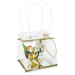 Geschenktaschen mit Henkel, 16cm x 15cm, 17cm hoch, transluzent-weiß mit weißen Punkten, 6 Stück