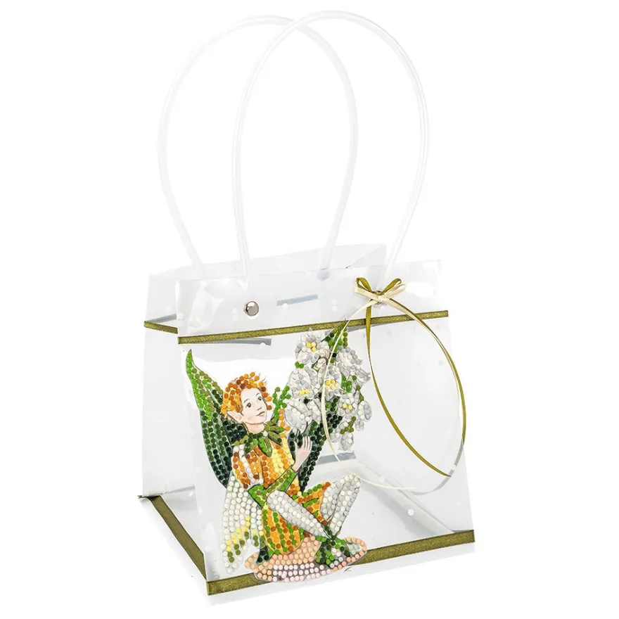 Geschenktaschen mit Henkel, 16cm x 15cm, 17cm hoch, transluzent-weiß mit weißen Punkten, 6 Stück