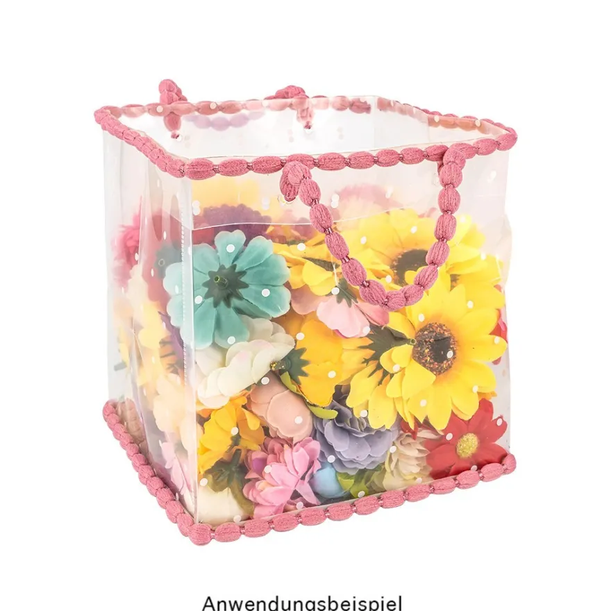 Geschenktaschen mit Henkel, 16cm x 15cm, 17cm hoch, transluzent-weiß mit weißen Punkten, 6 Stück