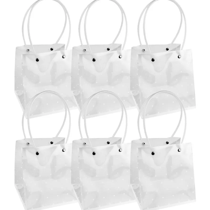 Geschenktaschen mit Henkel, 16cm x 15cm, 17cm hoch, transluzent-weiß mit weißen Punkten, 6 Stück