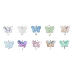 Glas-Anhänger mit Kettelstift, Schmetterling, 1,5cm x 0,6cm x 1cm, 10 versch. Farben, 21 Stück