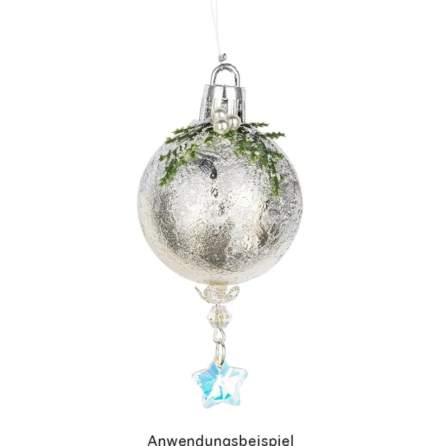 Glas-Anhänger mit Perlenkappe, Stern, 2,9cm x 1,3cm, klar-irisierend, 20 Stück