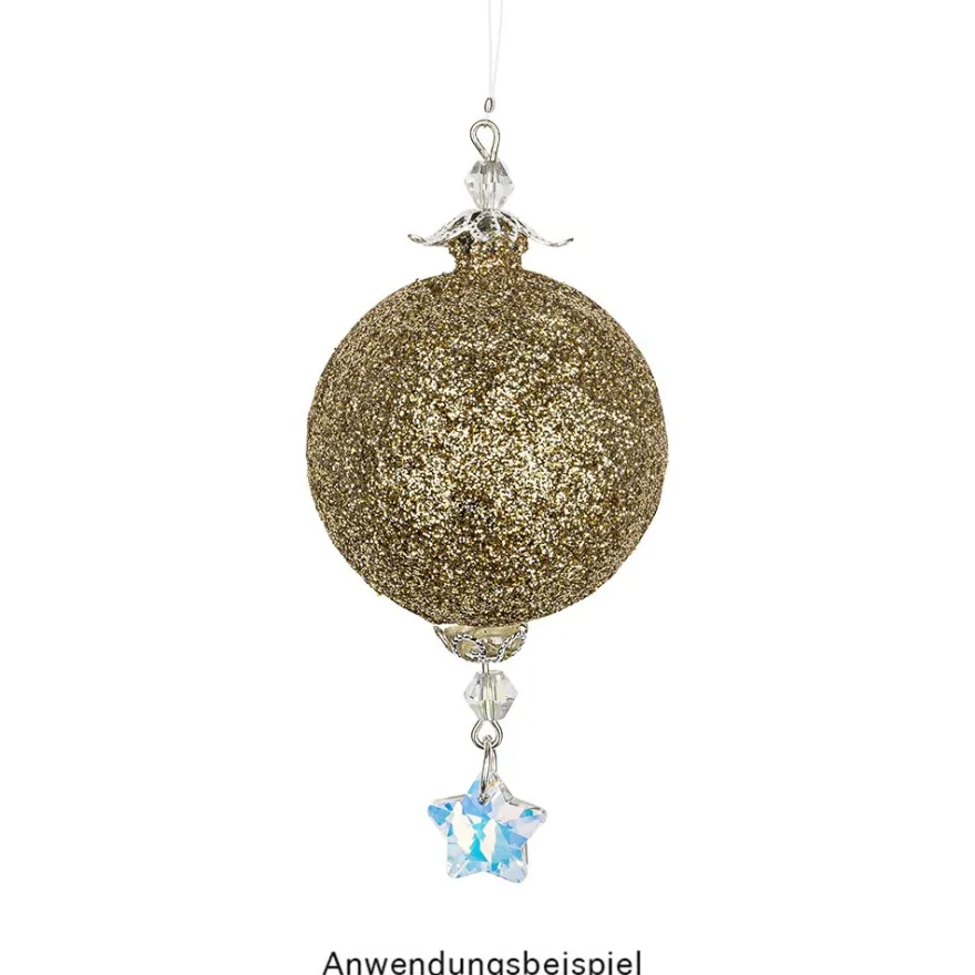 Glas-Anhänger mit Perlenkappe, Stern, 2,9cm x 1,3cm, klar-irisierend, 20 Stück