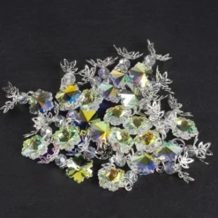 Glas-Anhänger mit Perlenkappe, Eiskristall, 2,7cm x 1,4cm, klar-irisierend, 20 Stück
