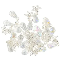 Glas-Anhänger mit Perlenkappe, Tropfen 2, 3,5cm x 1,9cm, facettiert, klar, irisierend, 20 Stück