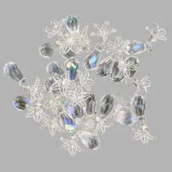 Glas-Anhänger mit Perlenkappe, Tropfen 2, 3,5cm x 1,9cm, facettiert, klar, irisierend, 20 Stück