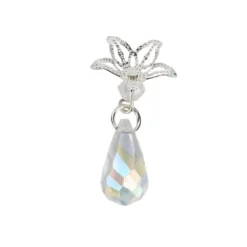 Glas-Anhänger mit Perlenkappe, Tropfen 2, 3,5cm x 1,9cm, facettiert, klar, irisierend, 20 Stück